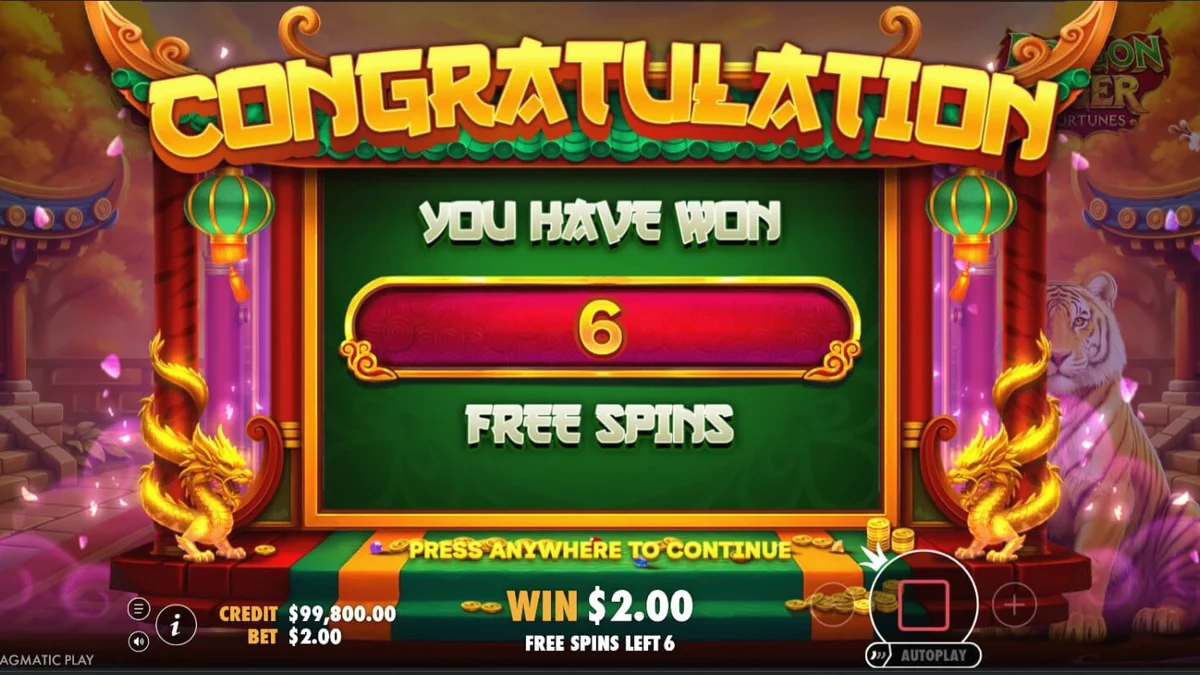 Tampilan visual slot Dragon Tiger Fortunes dengan tema oriental